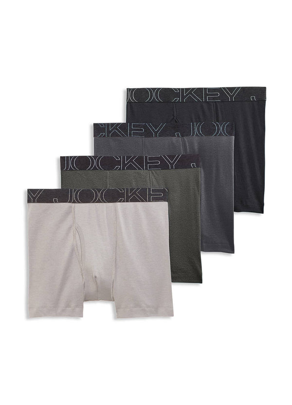 Jockey Men's Underwear ActiveBlend 5" Boxer Brief - 4 Pack, Quartz Grey/Trusted Pewter/Charcoal Heather/Black, L