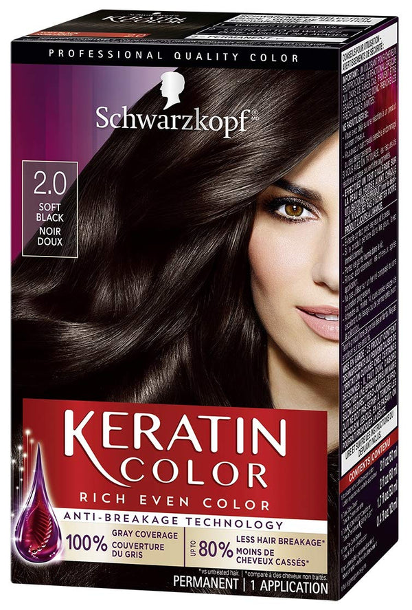 Schwarzkopf Keratin Color Permanent Hair Color Cream, 2.0 Soft Black