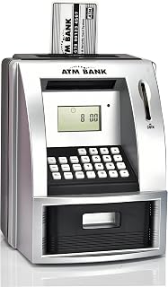 ATM Piggy Bank for Kids, Real Money Goal Tracker Bank (Black)