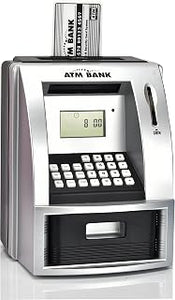 ATM Piggy Bank for Kids, Real Money Goal Tracker Bank (Black)