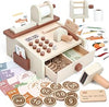 Wooden Cash Register for Kids with Scanner & Play Money, Pretend Play Counting Toy for Kids 3-5, Role Play Grocery Store Toy Educational Learning Gift for Boys Girls