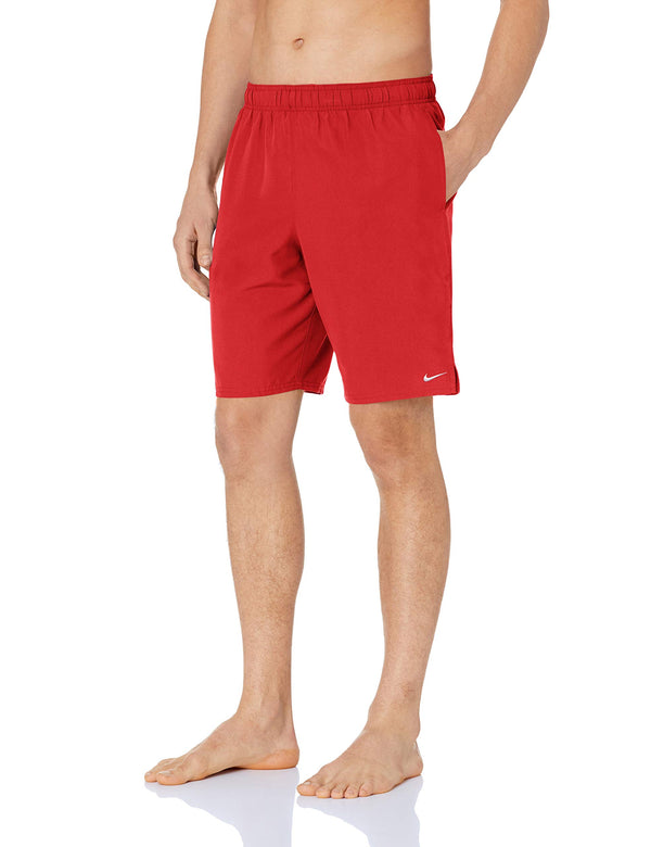 NIKE Swim Men's Solid Lap 9" Volley Short Swim Trunk, University Red White, Large