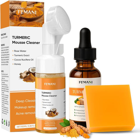 Turmeric Face Wash Set, Turmeric Facial Cleanser & Turmeric Soap Bar & Oil - Personal Care