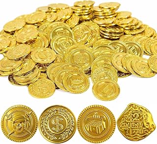 GiftExpress Plastic Gold Coins, 144 Count St. Patrick’s Day & Pirate Treasure Coins, 4 Styles, 1.38 Inch Fake Gold Tokens for Cauldrons, Treasure Hunts, Party Favors, Classroom Rewards