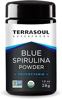 Terrasoul Superfoods Organic Blue Spirulina Powder 1 Oz (28 Servings) - Pure and Nutrient-Rich Superfood for Vibrant Wellness and Culinary Creativity, Premium Blue Color, Packed in Glass Jar
