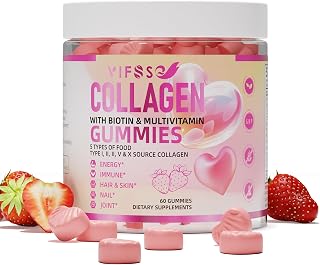 Collagen Peptide Gummies for Women,60 Gummies Sugar-Free Hydrolyzed, Extra Strength 2500mg Protein Type I,II,III,V,X with 15000mcg Biotin and Vitamin A B6 B12 C D E for Hair Skin Nail
