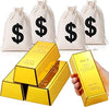 HyDren 7 Pcs Fake Gold Bar & Money Bag Prop Set for Halloween Kids Party