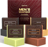 Shvyog Mens Soap Mens Bar Soap, Gift for Men Natural Cold Pressed Handmade Exfoliating Soap, Deep Cleansing, Moisturizing Bar Soap, Sandalwood Amber, Mint, Charcoal, Turmeric - 150G*4