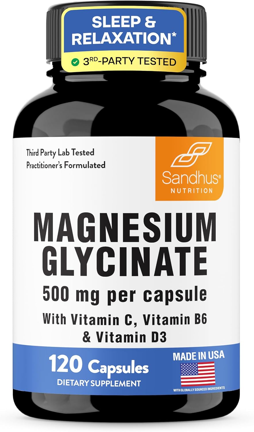 Magnesium Glycinate 500mg 120 Capsules for Good Sleep & Muscle Relaxation