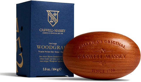 Caswell Massey Woodgrain Sandalwood Natural Bar Soap for Men & Women, Moisturizing Body Soap Bar for All Skin Types, Made with Essential Oils & Plant-Based Formula for Soft Skin, Made in USA, 5.8 oz