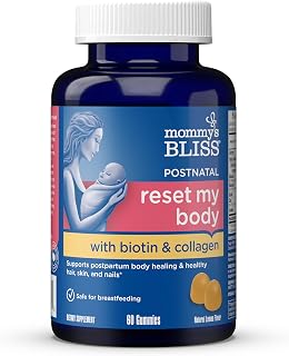 Mommy's Bliss Postnatal Support Reset My Body Gummies with Biotin & Collagen, Supports Postpartum Energy, Healing & Joint Health + Hair, Skin & Nails Health, Gluten Free, 60 Gummies (30 Servings)