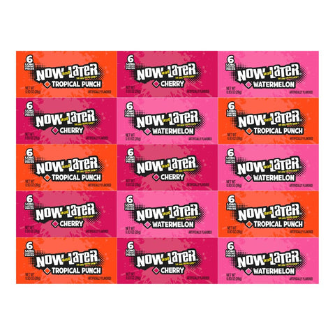 Variety Pack Now and Later Candy, 15 Individually Wrapped Pieces, 5 Each of Cherry, Tropical Punch, Watermelon, Long-Lasting Chewy Candy, 0.93 oz per Pack, Perfect for Sharing or Gifting