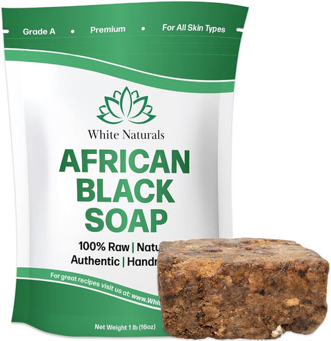 Raw African Black Soap 1lb Bar, for Dry Skin and Skin Conditions, Pure & Natural Ingredients, Imported From Ghana Handcraft Cleanser for Face, Body, and Hair, Vegan & Gentle Skin Care Bar