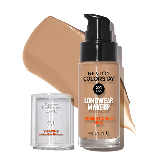 Revlon Liquid Foundation, ColorStay Face Makeup for Combination & Oily Skin, SPF 15, Medium-Full Coverage with Matte Finish, Chestnut (270), 1.0 oz