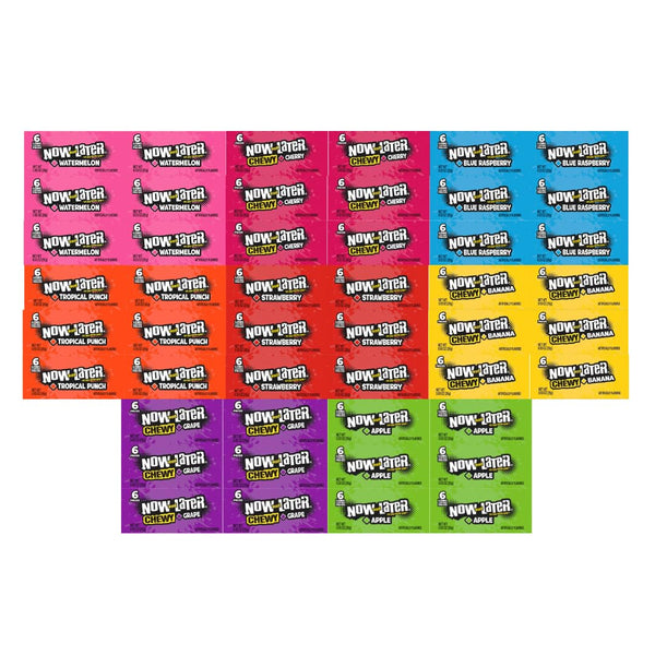 Generic Candy Assortment Now and Later, 8 Flavor, Watermelon, Apple, Banana, Blue Raspberry, Strawberry, Grape, Tropical Punch, Cherry, 0.93 oz, 6 Each Flavor, 48 Pack