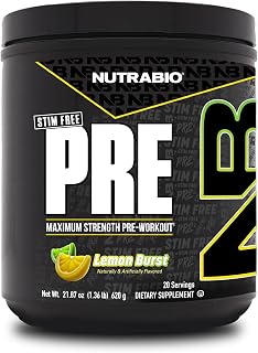 NutraBio STIM-Free PRE Workout for Men, NEW Non Stim Preworkout | Laser Focus, Extreme Pumps | Performance, Endurance | 10g Citrulline, Beta Alanine, Nitrates, Electrolytes - 20 Servings Lemon Burst