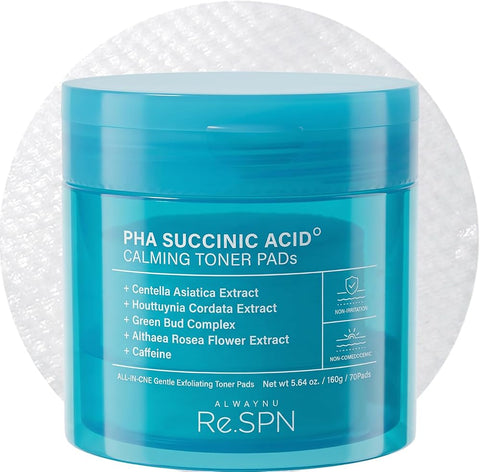 Re.Spn PHA Glass Skin Toner Pads | Succinic Acid, CICA, Vegan (70ct) - Personal Care