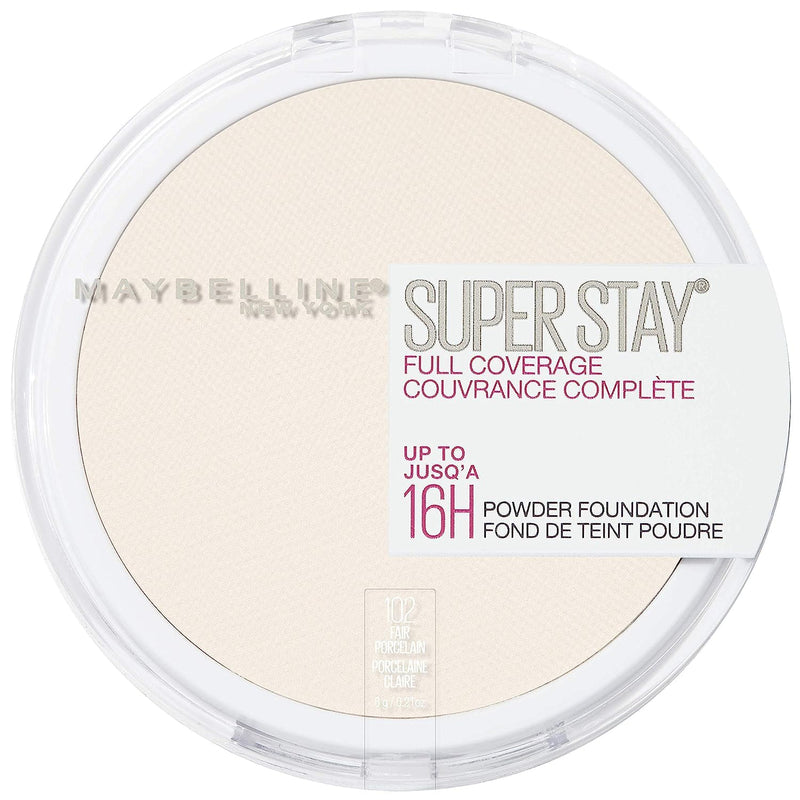 Maybelline Super Stay Full Coverage Powder Foundation Makeup, Up - 102 FAIR PORCELAIN (1 Count)