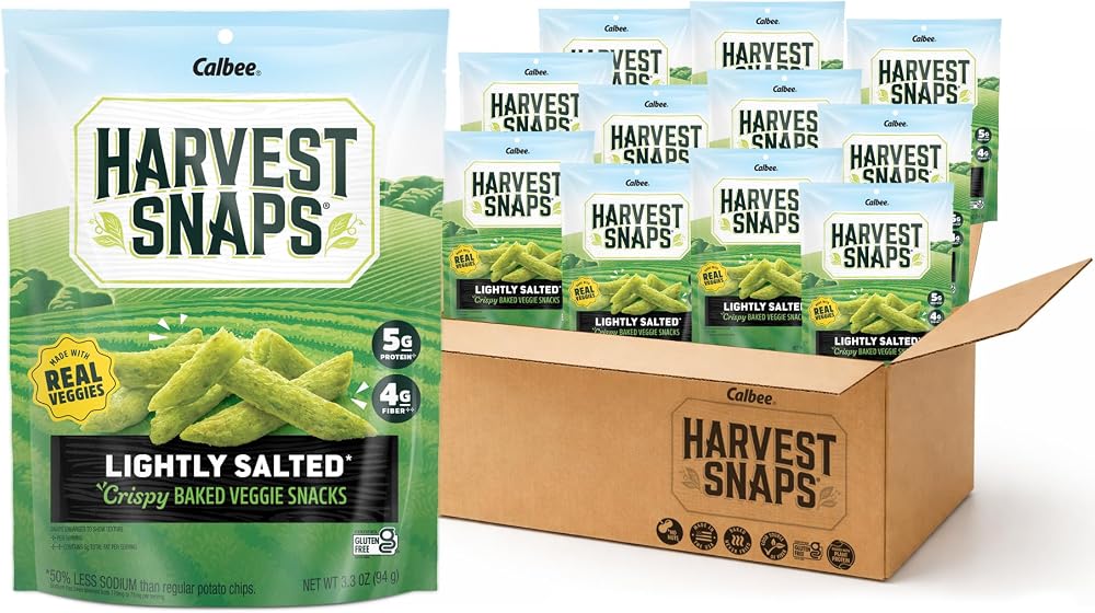 Harvest Snaps Veggie Chips (Lightly Salted Snack Crisps) | Powered by Plant Protein, Gluten Free, Non-GMO Baked Vegetable Crisps | Made in USA (12 Snack Packs)
