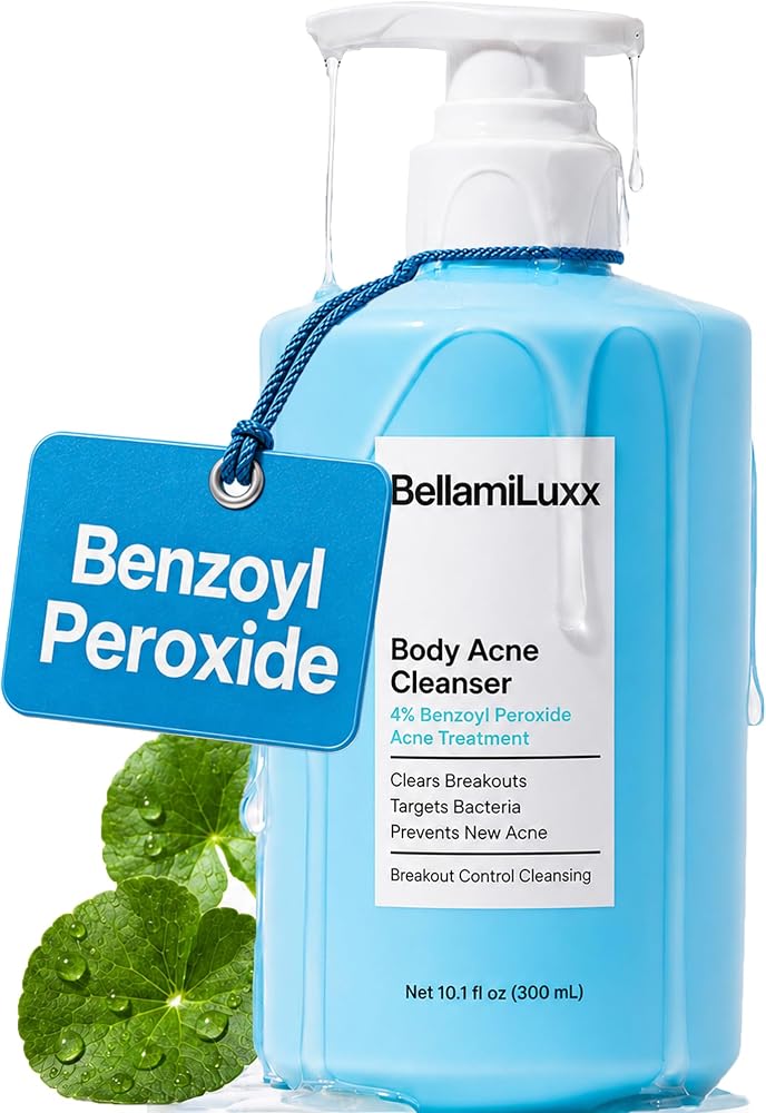 Bellamiluxx Benzoyl Peroxide Body Acne Wash: Body Acne Treatment Wash for Acne on Back, Chest, Butt & Folliculitis-Prone Skin – Helps Clear Breakouts, Targets Acne-Triggers & Prevents New Breakouts