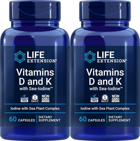 Life Extension Vitamins D and K with Sea-Iodine 60 Capsules (2pack)