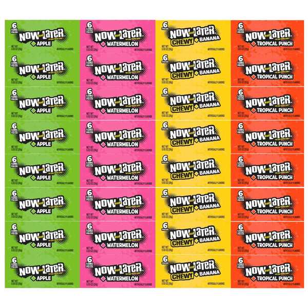 Generic Candy Assortment Now And Later, 4 Flavors - Apple, Watermelon, Banana, Tropical Punch - Chewy & Fruity Candy For Snacking And Parties, 0.93 Oz, 8 Each Of Flavor, (32 Pack)