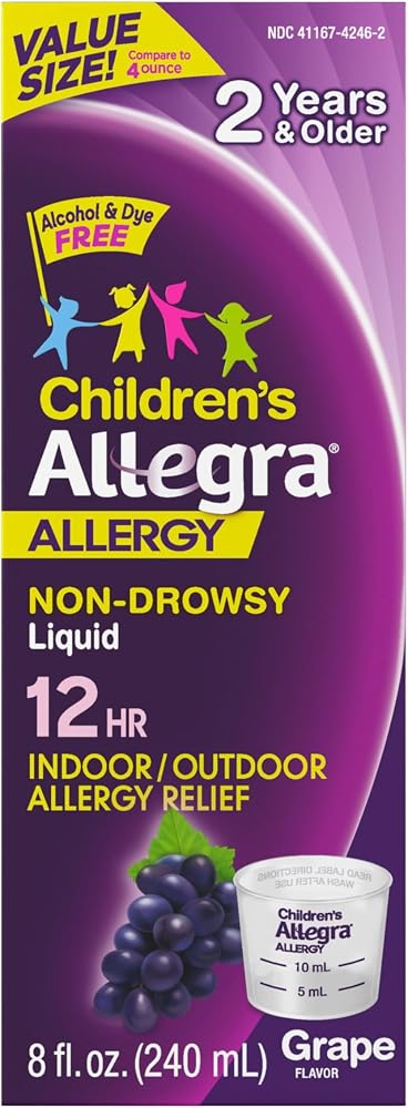 Allegra Children's 12-Hour Allergy Relief Liquid, Grape Flavor, 8 oz.