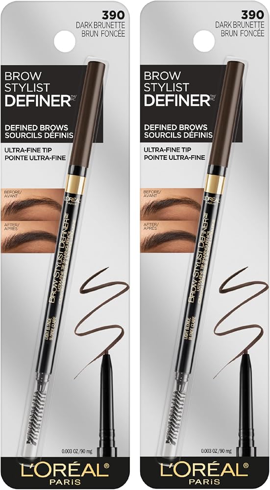 L'Oreal Paris Makeup Brow Stylist Definer Waterproof Eyebrow Pencil, Ultra-Fine Mechanical Pencil, Draws Tiny Brow Hairs and Fills in Sparse Areas and Gaps, Dark Brunette, 0.11 Ounce (Pack of 2)
