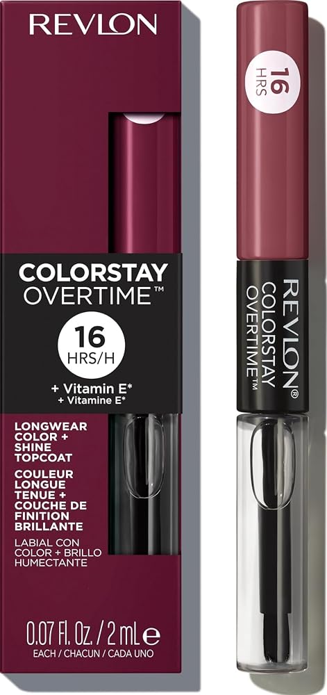 Revlon ColorStay Overtime Lipcolor, 270 Relentless Raisin, 0.07 fl oz | Dual-ended liquid lipstick with clear lip gloss. Moisturizing ingredients. Won't smudge, bleed or feather. - Lip Makeup - Beauty