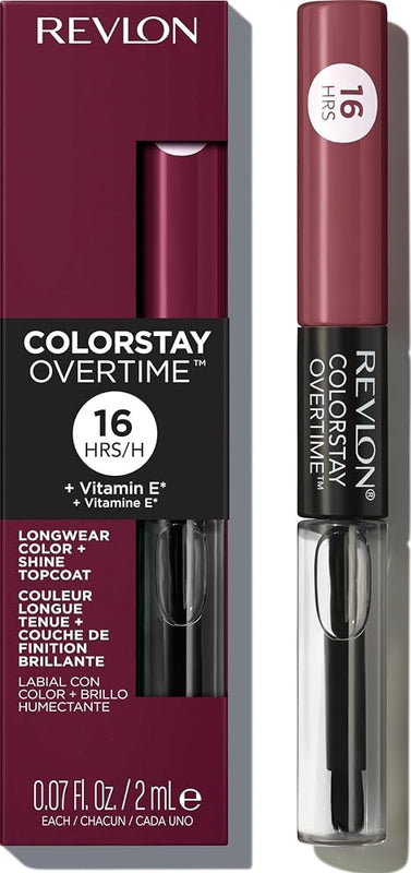 Revlon ColorStay Overtime Lipcolor, 270 Relentless Raisin, 0.07 fl oz | Dual-ended liquid lipstick with clear lip gloss. Moisturizing ingredients. Won't smudge, bleed or feather. - Lip Makeup - Beauty