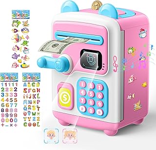 【Upgraded】 Piggy Bank, Face ID Password Unlocking Electronic Kids Bank ATM Security Unlocking Cash Coin Bank Toys Gifts for Kids, Coin Bank for 3 4 5 6 7 8 9 10 11 12 Year Old Girls Boys