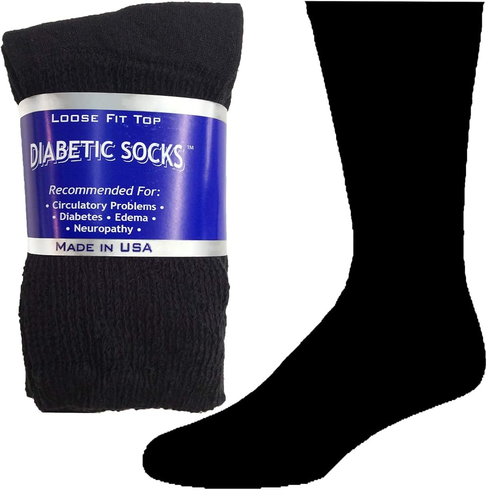 3 Pairs of men's Black Diabetic Crew Socks 10-13 Size Made in USA - Personal Care