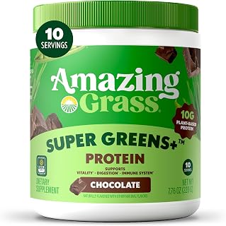 Amazing Grass Super Greens+ Protein Powder, Vanilla, 10g Plant Protein