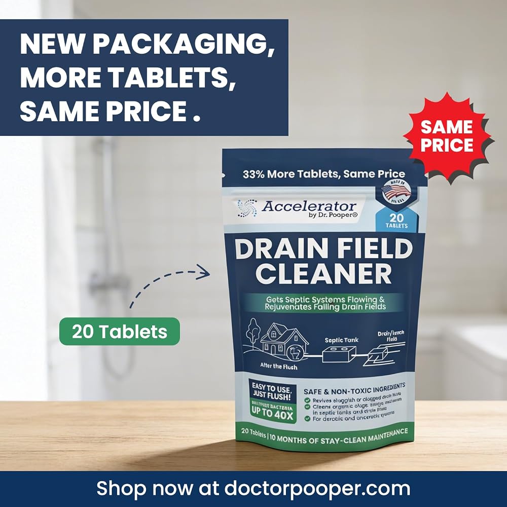 Dr. Pooper Septic Drain Field Cleaner Tablets – 20 Count, 10 Month Supply