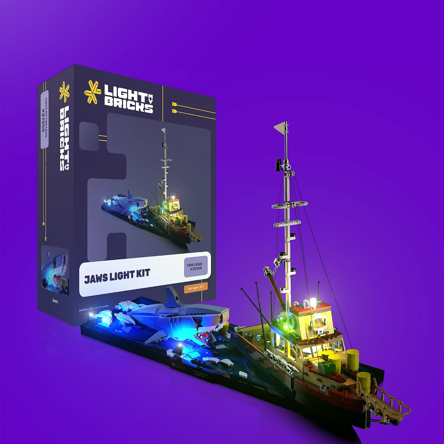 Light My Bricks Light Kit for Lego Jaws #21350 |LED Lighting Kit Compatible with Jaws Lego Set| Adds Realistic Ambience to Your Boat Display (Set Not Included)