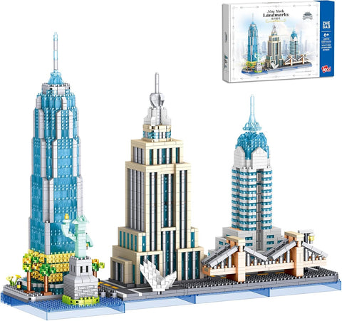 New York Skyline Micro Mini Blocks Building Set, The Statue of Liberty,Empire State Architecture Building, Brooklyn Bridge, Gift for Kids and Adults (3262 Pieces)