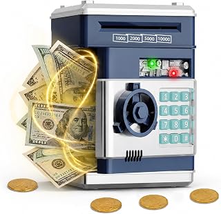 Refasy Piggy Bank Cash Coin Can ATM Bank Electronic Coin Money Bank for Kids Age 3-12, Money Savings Box Mini ATM Coin Bank Toys Gifts for 3 4 5 6 7 8 9 10 11 12 Year Old Boys Girls