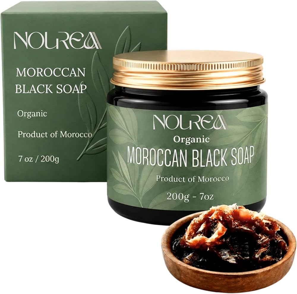 Organic Moroccan Black Soap (Beldi) – Made in Morocco – Traditional Moroccan Hammam Body Cleanser – Olive-Based Black Soap for Exfoliation Prep – Authentic Moroccan Body Care – 7 oz