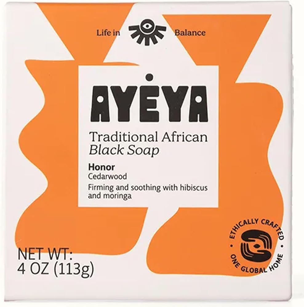 Ayéya African Black Soap Bar, Cedarwood (Honor) – Exfoliating Bar Soap for Aging Skin, 4 Oz - Personal Care