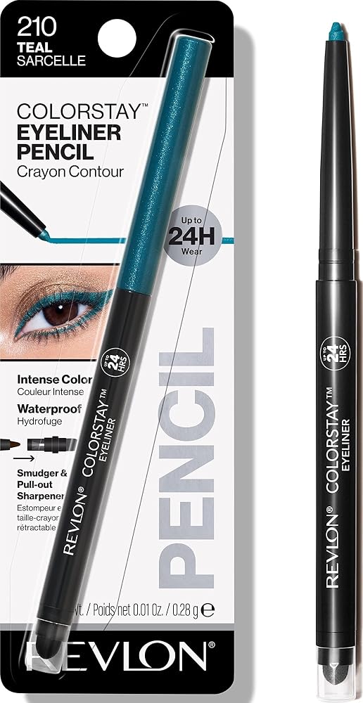 Revlon ColorStay Pencil Waterproof Eyeliner, Smudge-Proof, Eye Makeup with Built-In Sharpener, Packaging May Vary, 210 Teal, 0.01 oz - Personal Care