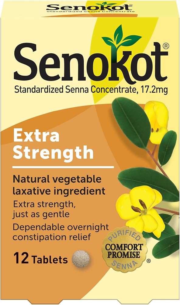 Senokot Extra Strength, 12 Tablets, Natural Vegetable Laxative Ingredient for Gentle Dependable Overnight Relief of Occasional Constipation