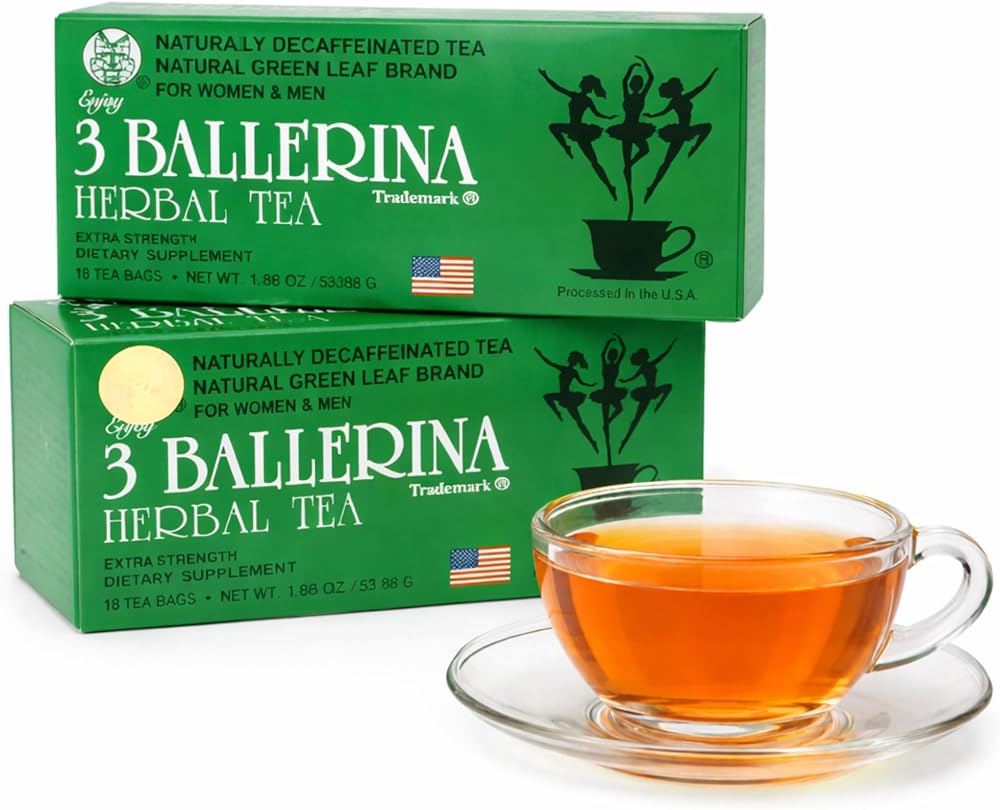 3 Ballerina Caffeine-Free Extra Strength Herbal Tea, 18 Count, Pack of 2