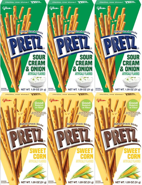 Baked Snack Sticks Variety Pack, Sour Cream & Onion and Sweet Corn, 1.09 oz (Pack of 6) – Savory & Sweet Crunchy Biscuit Sticks, 3 Boxes Each