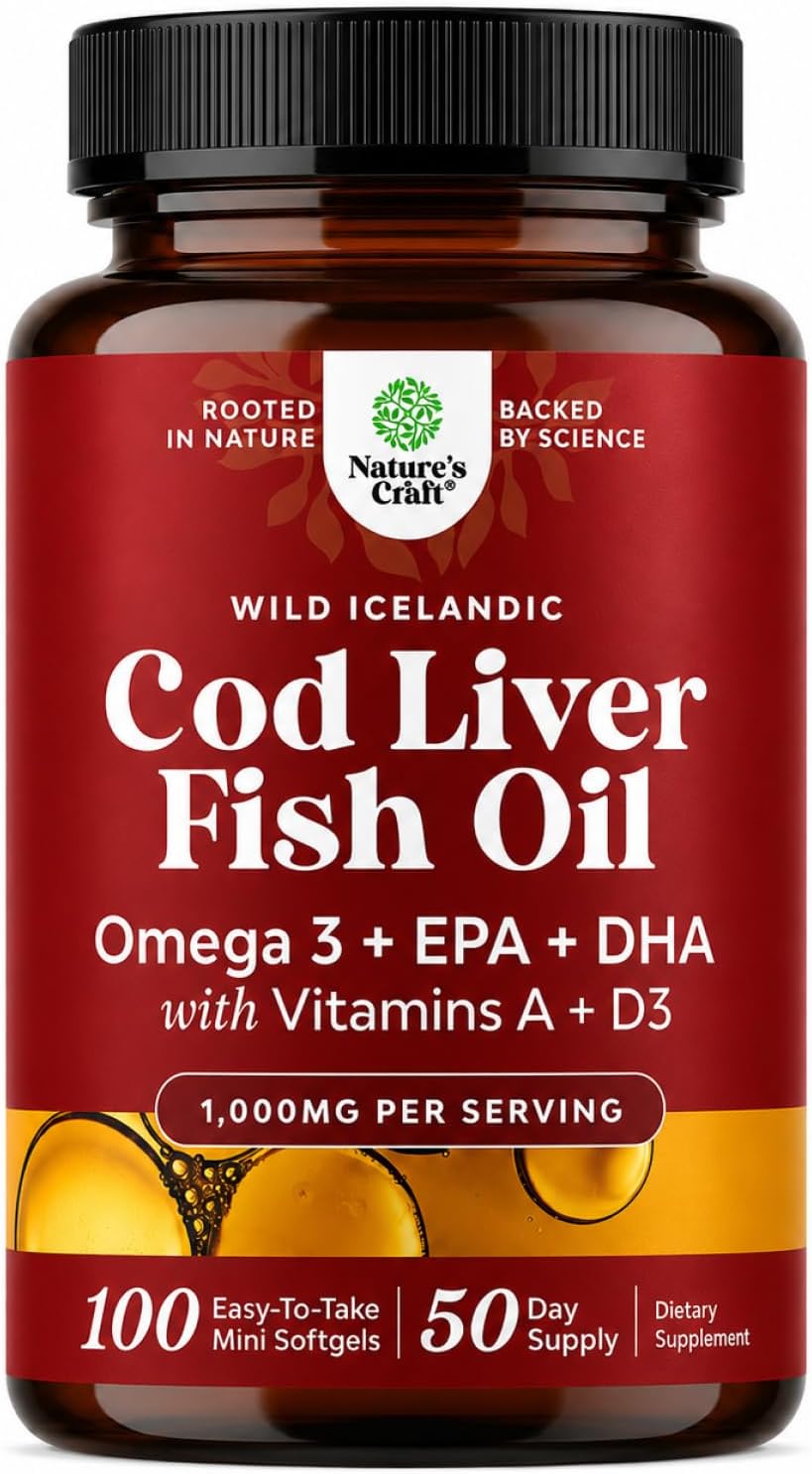 Icelandic Cod Liver Oil Softgels - Omega 3 Fish Oil with Vitamin A - 100 Ct