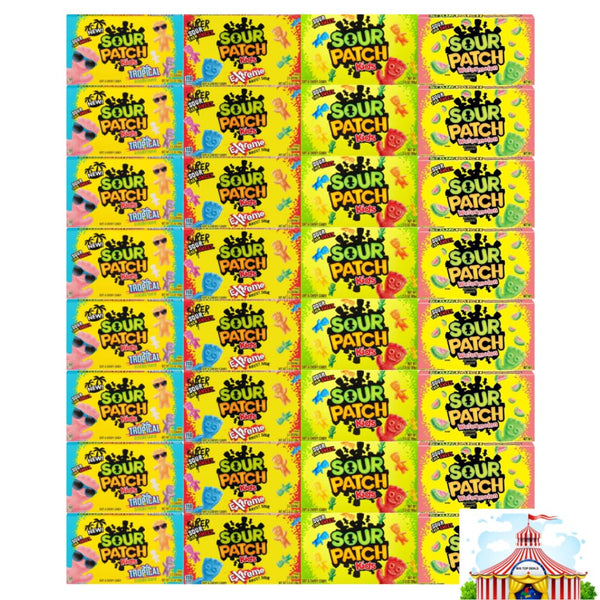 Variety Pack Soft And Chewy Sour Patch Candy, 4 Flavors: Tropical, Extreme, Original, Watermelon, Theater Size Boxes, 3.5 Oz, 8 Each, 4 Flavors, 32 Pack, Ideal For Parties, Snacks, And Gifting