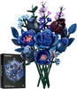Blue Roses Flower Bouquet Building Blocks Set, Botanical Flowers Bricks Kit