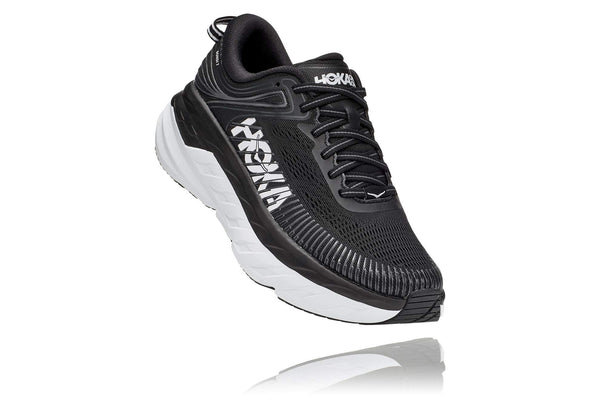 HOKA ONE ONE Women's Bondi 7 Running Shoe, Black/White, 8.5