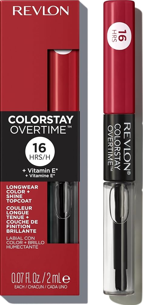 Revlon ColorStay Overtime Lipcolor, 140 Ultimate Wine, 0.07 fl oz | Dual-ended liquid lipstick with clear lip gloss. Moisturizing ingredients. Won't smudge, bleed or feather. - Lip Makeup - Beauty