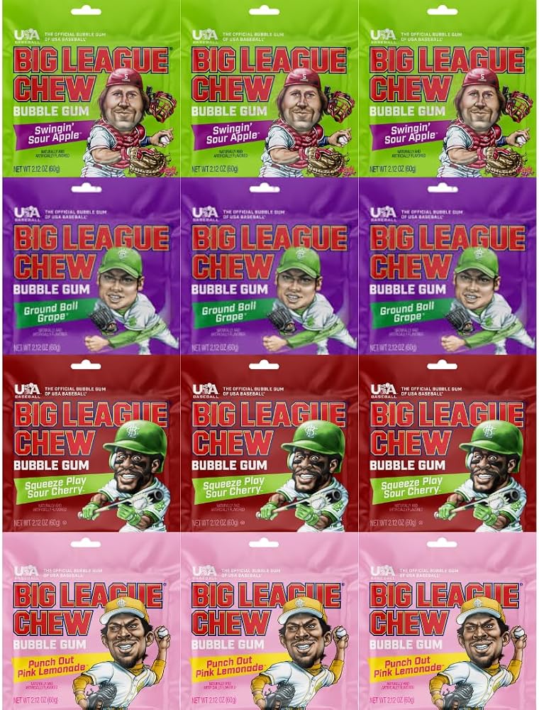 Variety Pack Big League Chew Bubble Gum, Chewing Gum Pouches, Bubble Gum Variety Assortment, 12 Pack (2.12 oz Each) – Soft Shredded Gum for Kids and Adults, Classic Chew Experience