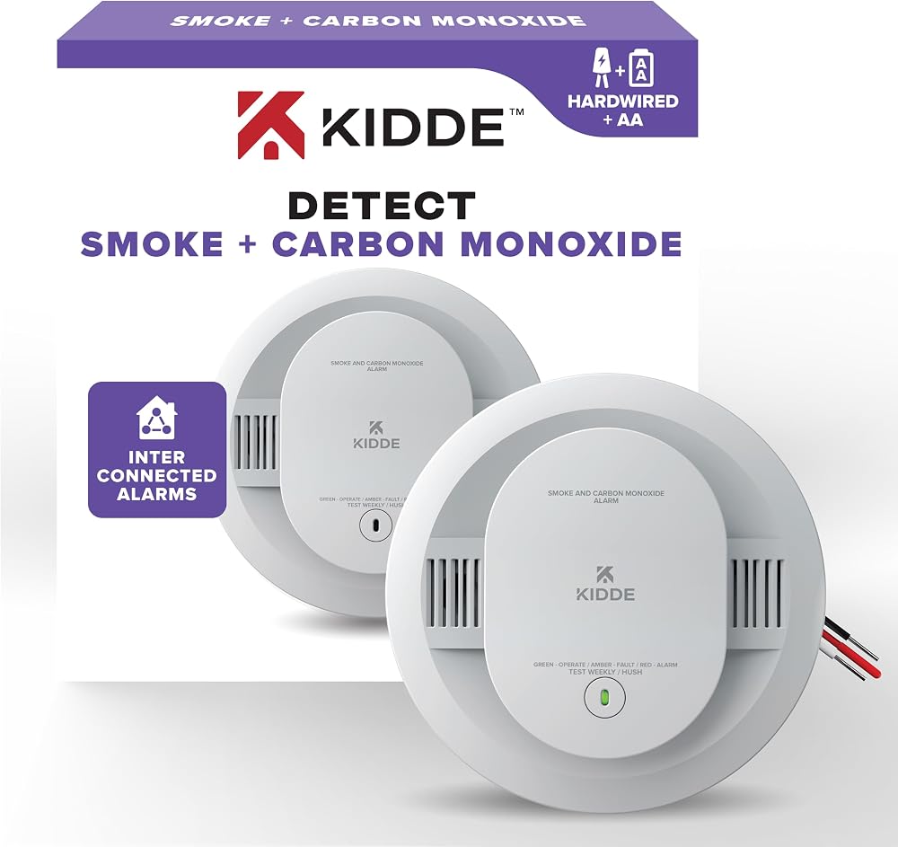 Kidde Hardwired Combination Smoke and Carbon Monoxide Detector with Interconnected Alarm, LED Warning Lights, and AA Backup Battery, 30CUAR